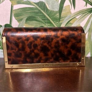 Tory Burch Brown Tortoiseshell Eyeglass Case  with Gold Trim